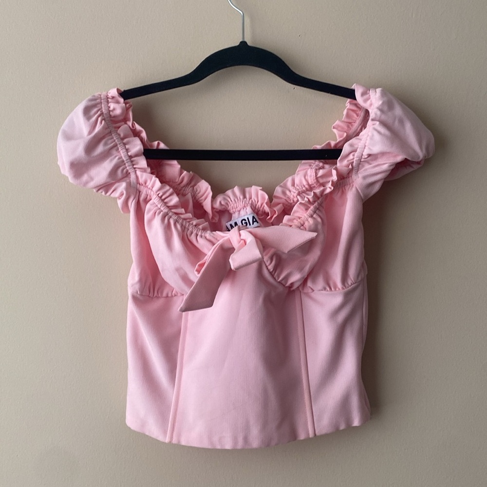 I.AM.GIA Naomi Corset Blush Pastel Pink Crop Top Bustier Bow Ruffle Trim Top S - Picture 5 of 10